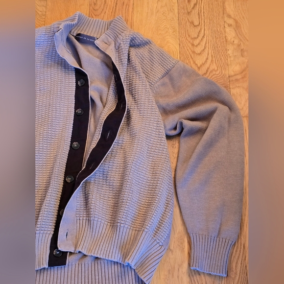 Oscar De La Renta Mens L Cardigan Sweater Button Up Tan/gray Cable Knit Prep XL - Picture 3 of 13